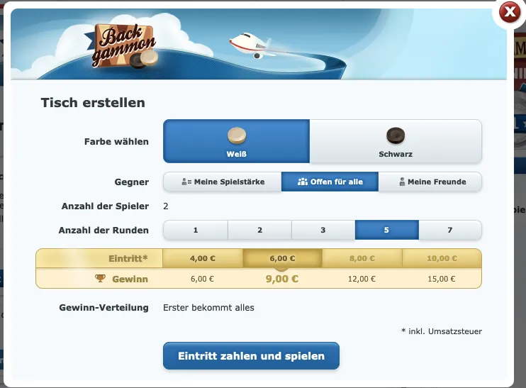 Backgammon Spiel online starten